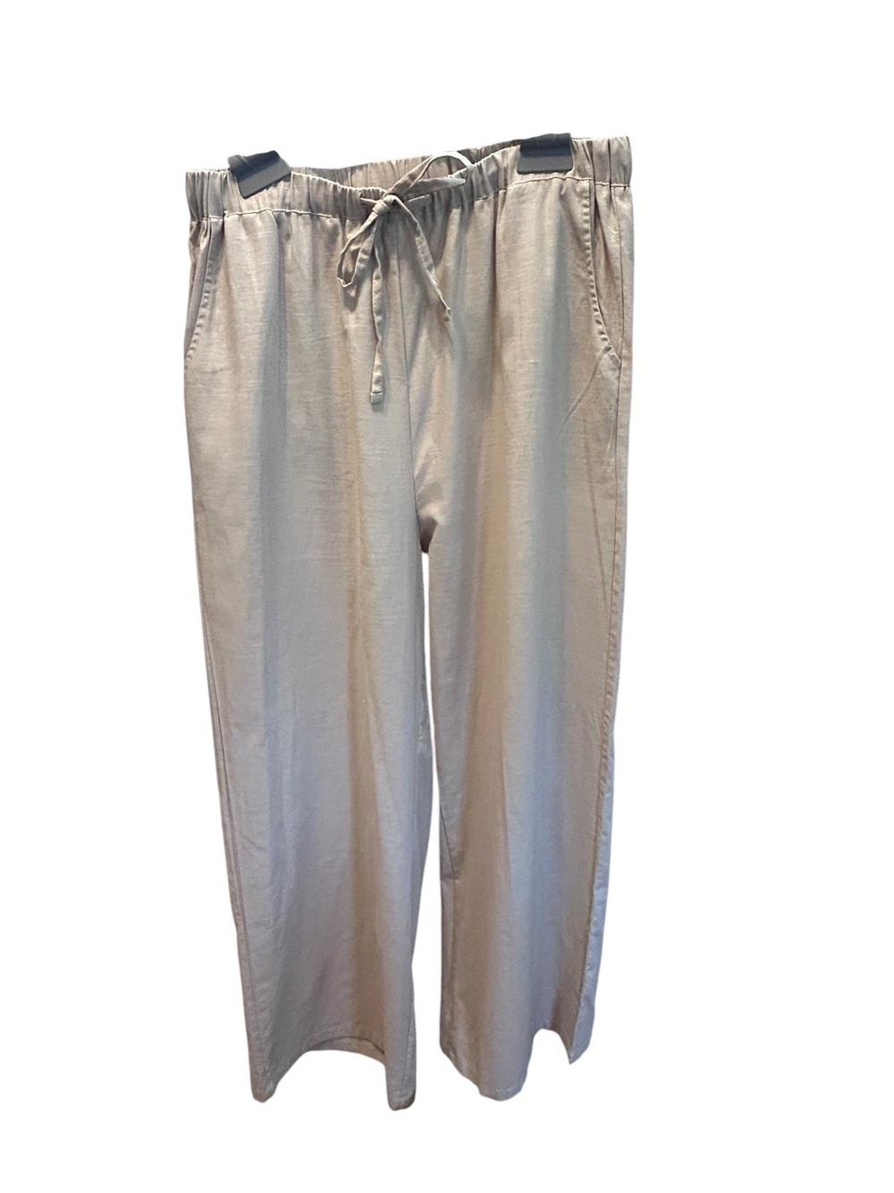 Linen Blend Woman’s Size Large/Tall Relaxed Wide-Leg Drawstring Pants in Sand - Picture 6 of 7